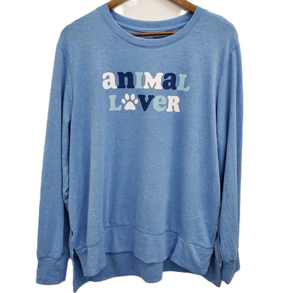 PositiviTees Womens XL Blue Animal Lover Paw Print‎ Graphic Pullover Sweatshirt